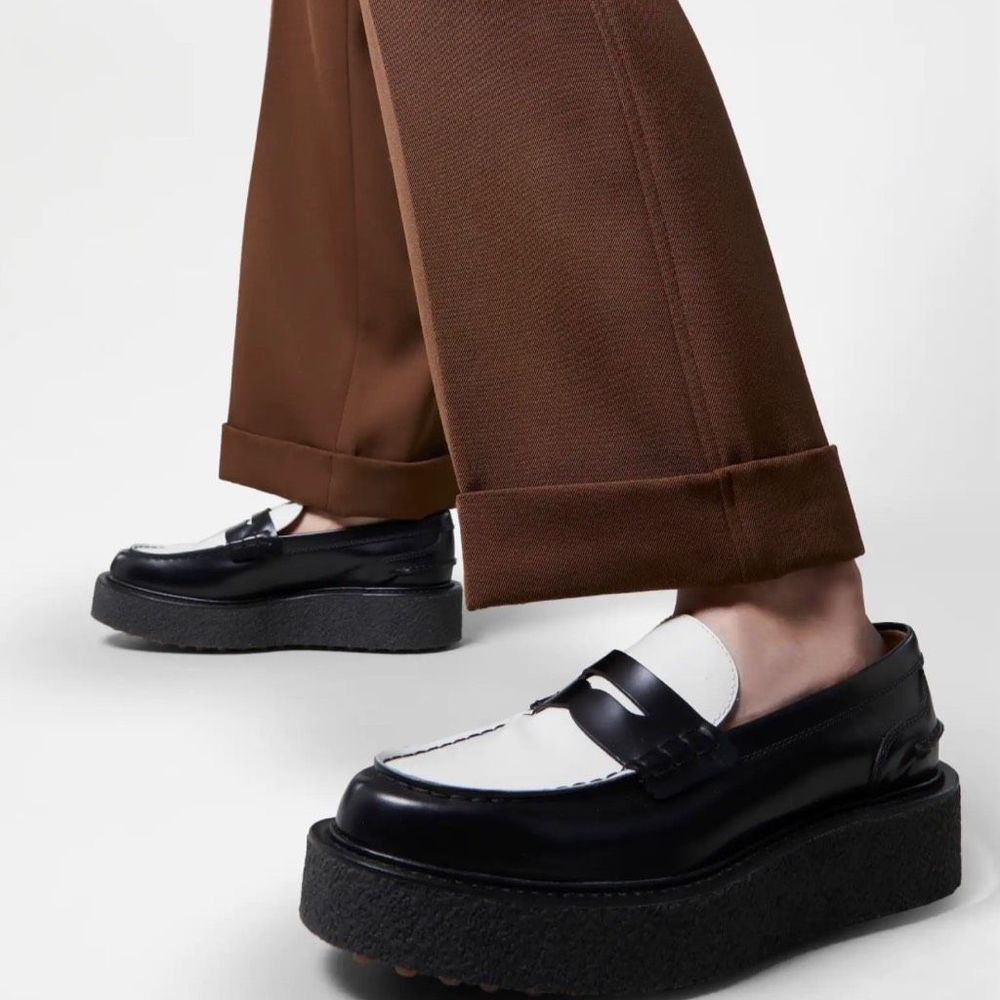 TOD’S Platform Black and White Penny Loafers Size 38
